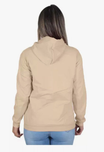Moletom Liso Feminino Flanelado Blusa De Frio Com Capuz Bege