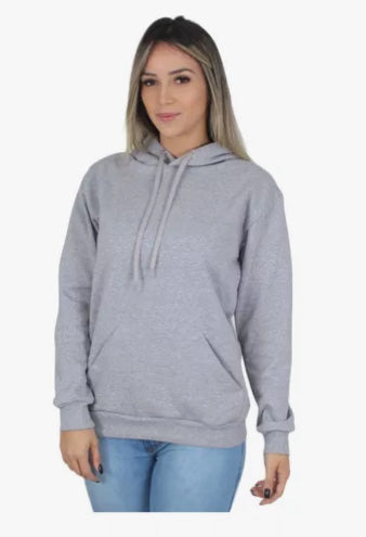 Moletom Liso Feminino Flanelado Blusa De Frio Com Capuz Bege
