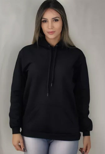 Moletom Liso Feminino Flanelado Blusa De Frio Com Capuz Bege