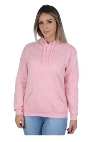 Moletom Liso Feminino Flanelado Blusa De Frio Com Capuz Bege