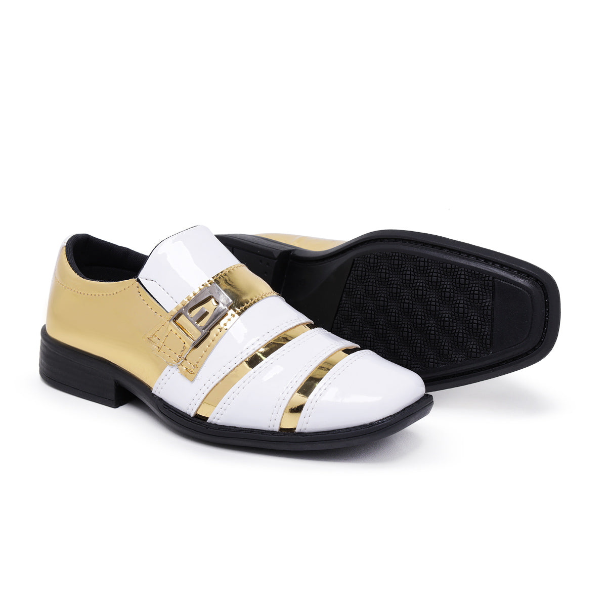 Sapato Social Infantil Branco com Dourado