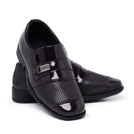Sapato Social Infantil sapatinho masculino couro sintético casamento uniforme verniz marrom