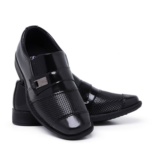 Sapato Social Infantil sapatinho masculino couro sintético casamento uniforme verniz preto