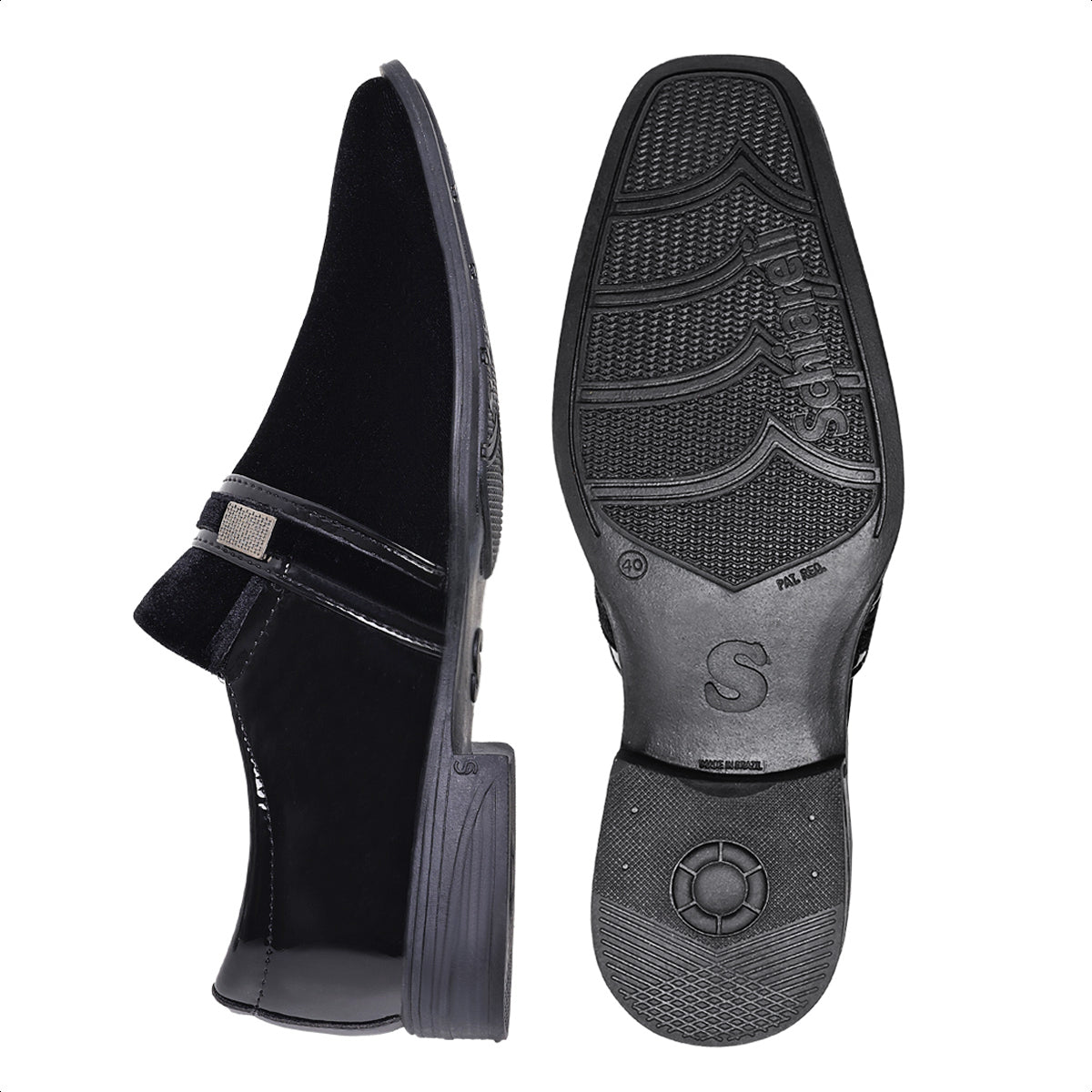 Sapato Social masculino moderno casamento brilhoso elegante verniz sintético italiano Vegano Preto