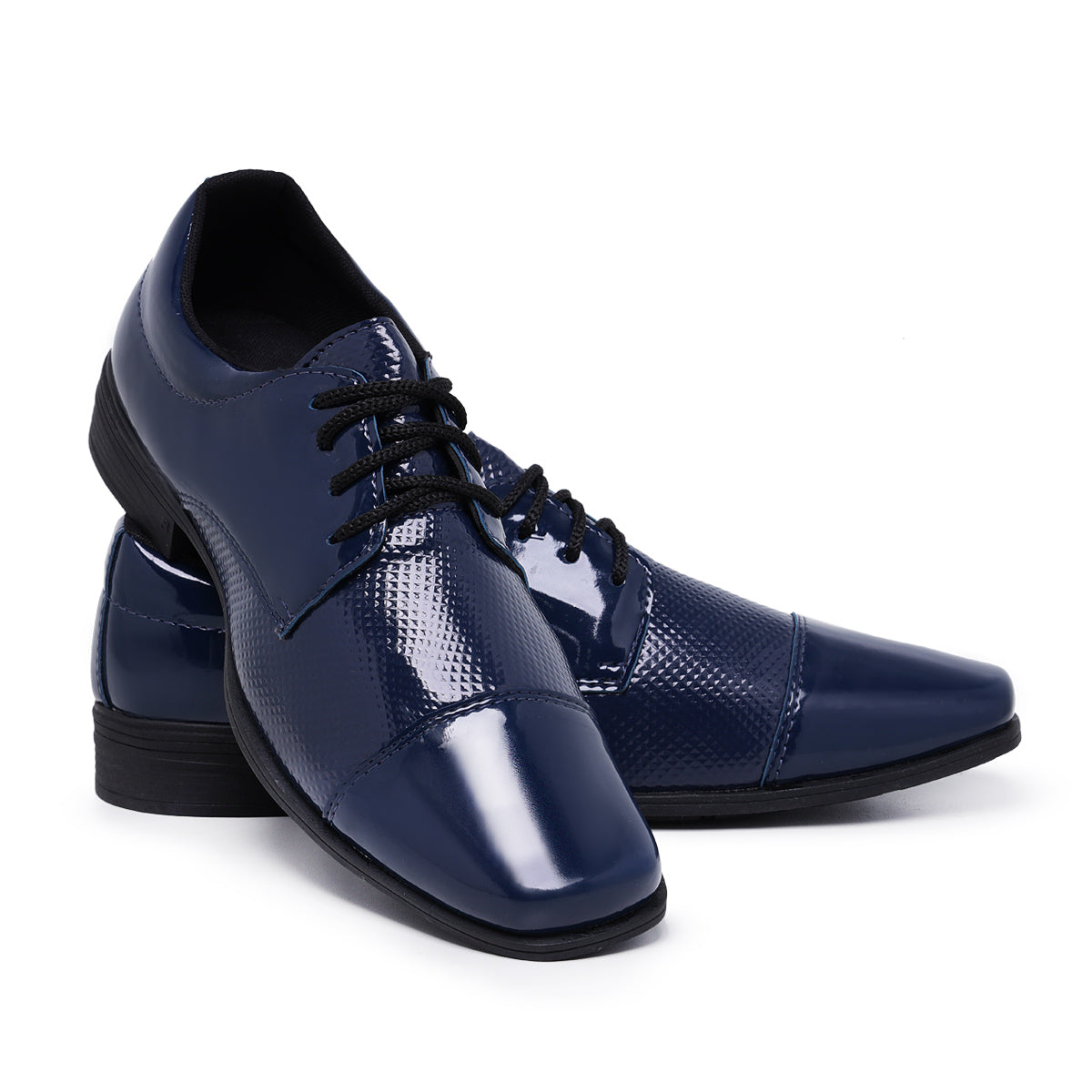 Sapato Social masculino moderno casamento brilhoso elegante verniz sintético italiano Vegano Azul Marinho