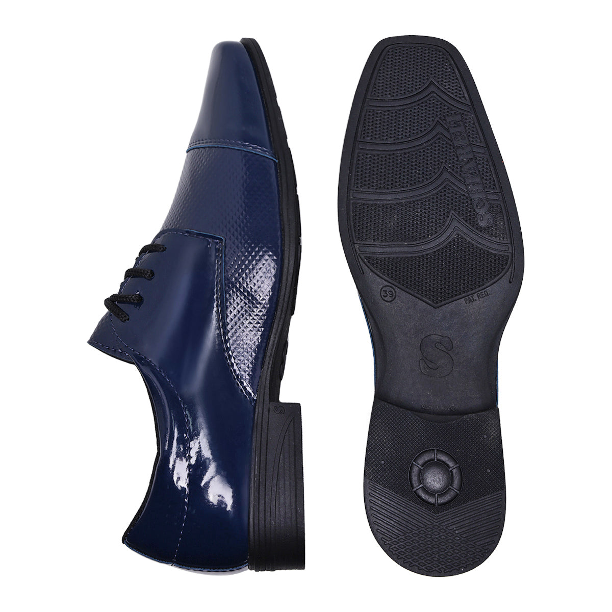 Sapato Social masculino moderno casamento brilhoso elegante verniz sintético italiano Vegano Azul Marinho