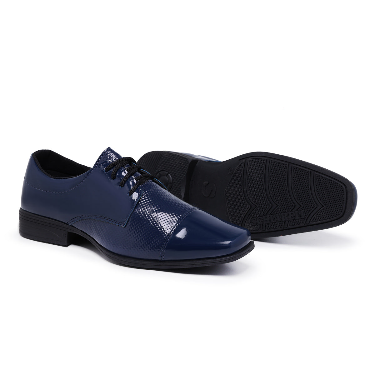 Sapato Social masculino moderno casamento brilhoso elegante verniz sintético italiano Vegano Azul Marinho
