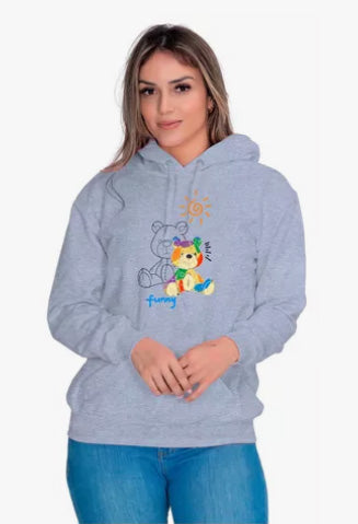 Moletom Liso Feminino Estampado Ursinho Funny